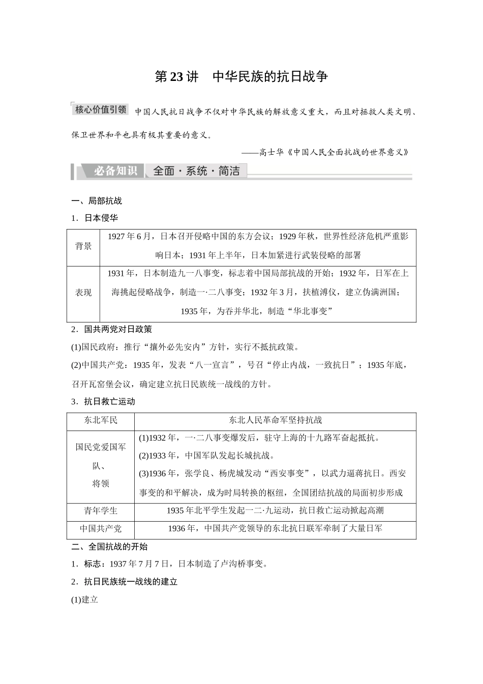 2026《金版教程》高考复习方案历史创新版-第23讲  中华民族的抗日战争.docx_第1页
