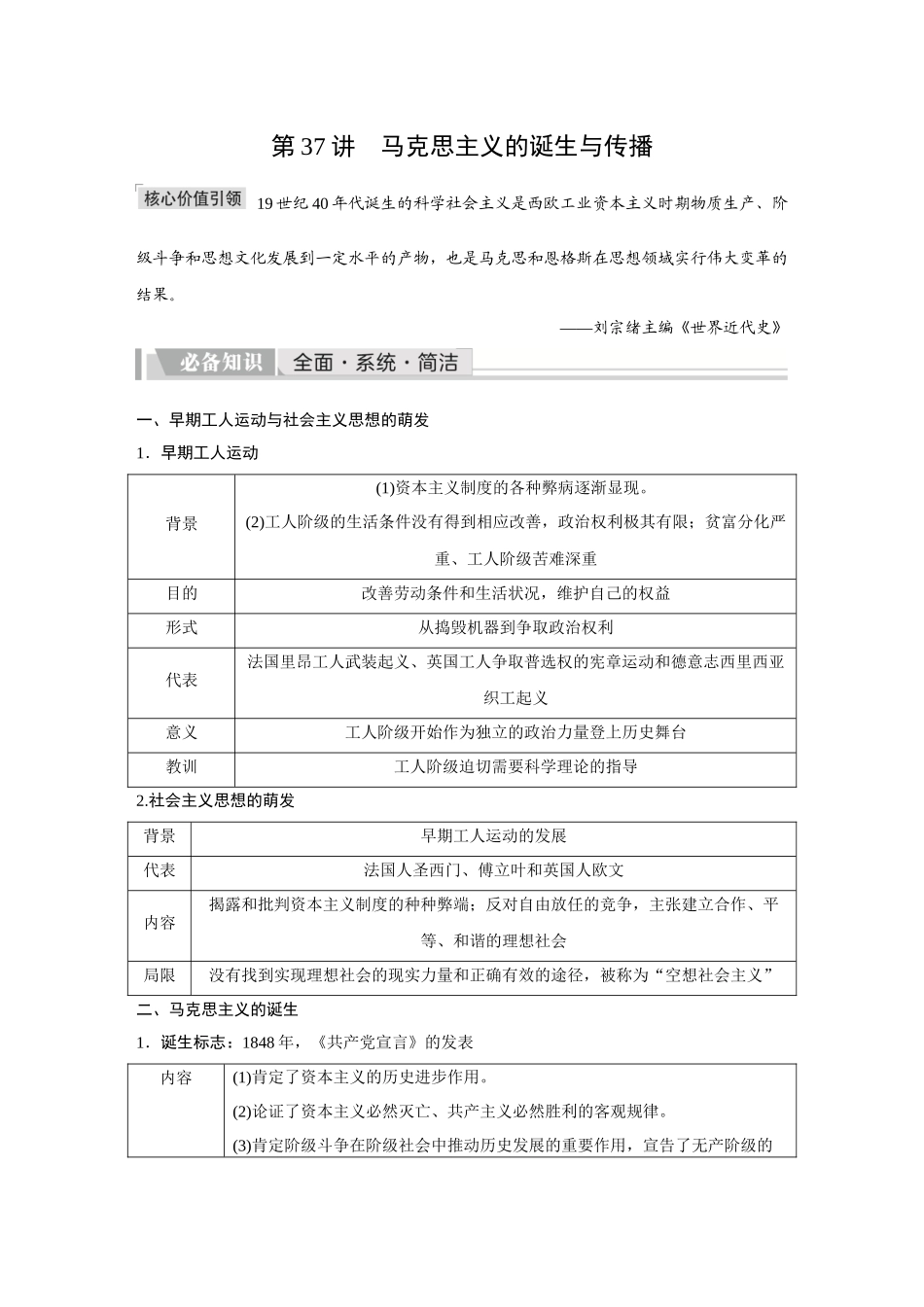 2026《金版教程》高考复习方案历史创新版-第37讲  马克思主义的诞生与传播.docx_第1页