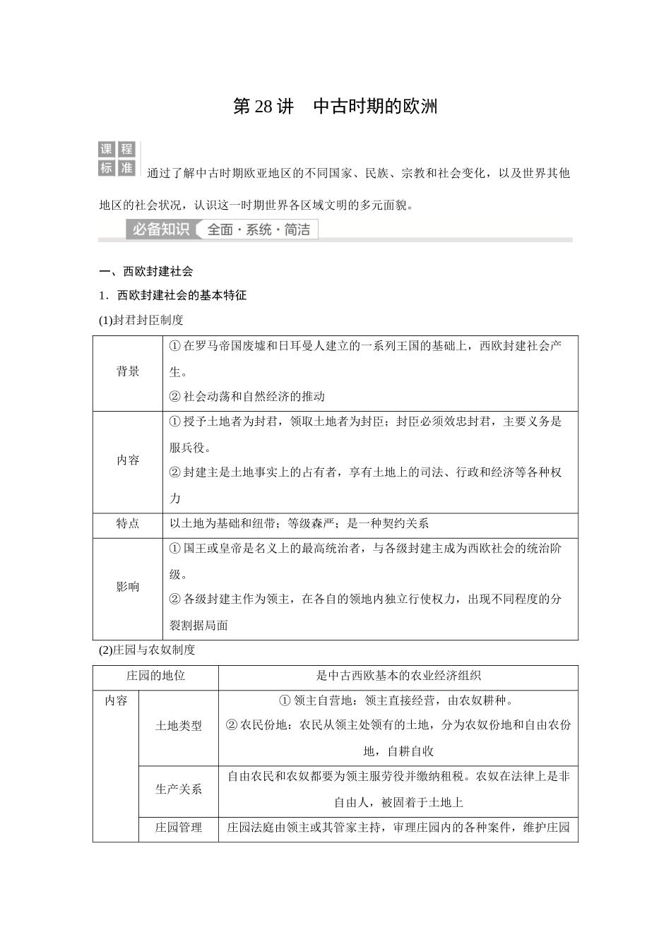2026《金版教程》高考复习方案历史经典版-第28讲 中古时期的欧洲.docx_第1页
