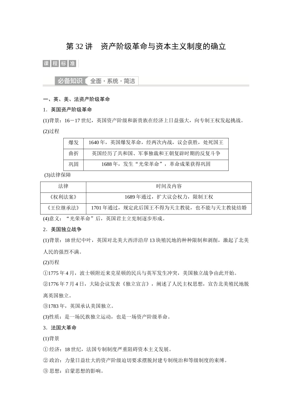 2026《金版教程》高考复习方案历史经典版-第32讲　资产阶级革命与资本主义制度的确立.docx_第1页