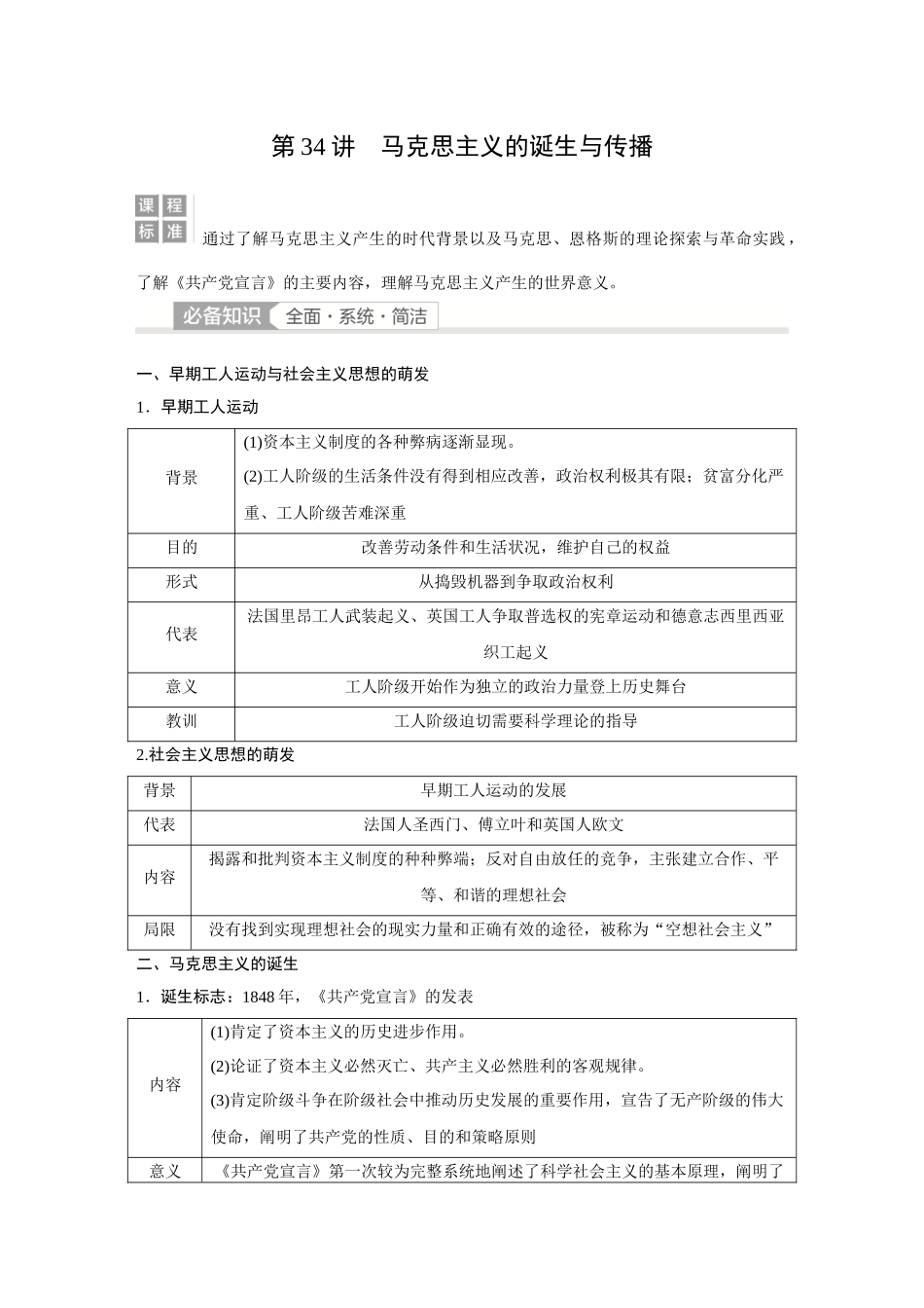 2026《金版教程》高考复习方案历史经典版-第34讲  马克思主义的诞生与传播.docx_第1页