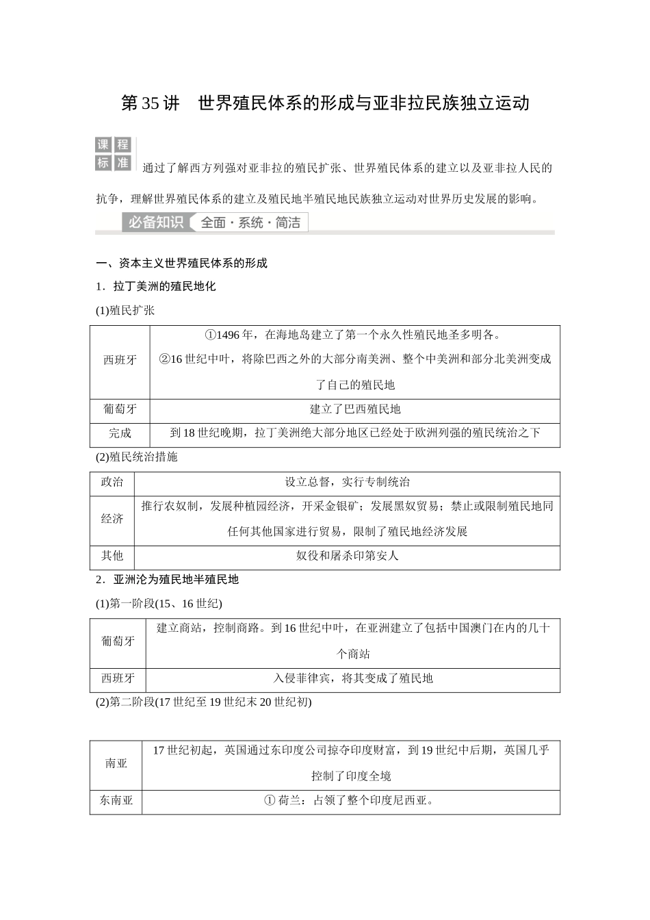 2026《金版教程》高考复习方案历史经典版-第35讲  世界殖民体系的形成与亚非拉民族独立运动.docx_第1页