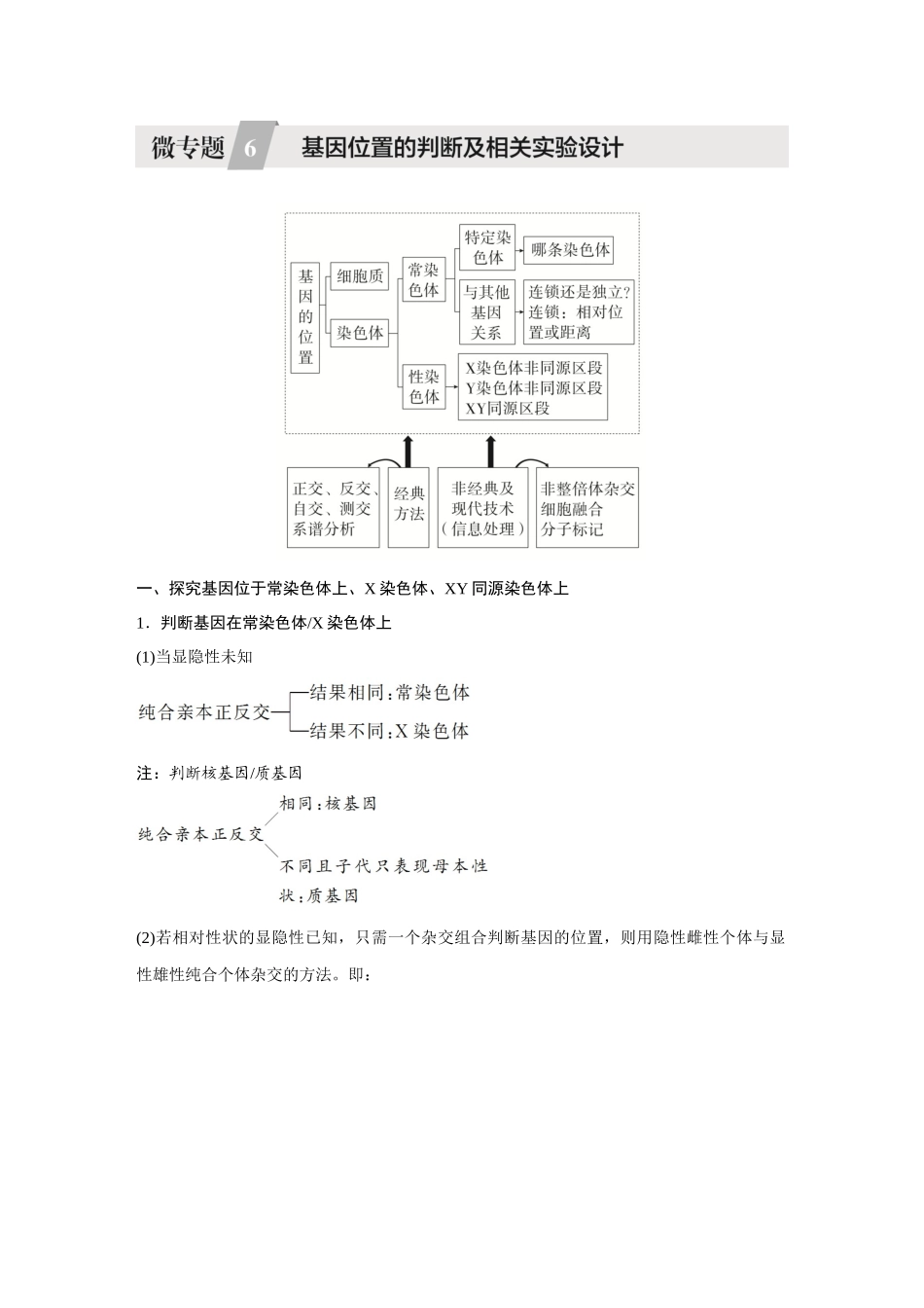 2026《金版教程》高考复习方案生物创新不定项版-微专题6 基因位置的判断及相关实验设计.docx_第1页