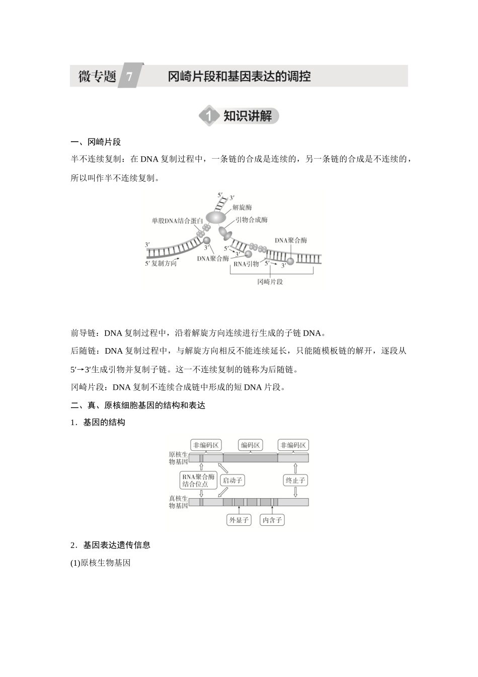 2026《金版教程》高考复习方案生物创新不定项版-微专题7 冈崎片段和基因表达的调控.docx_第1页