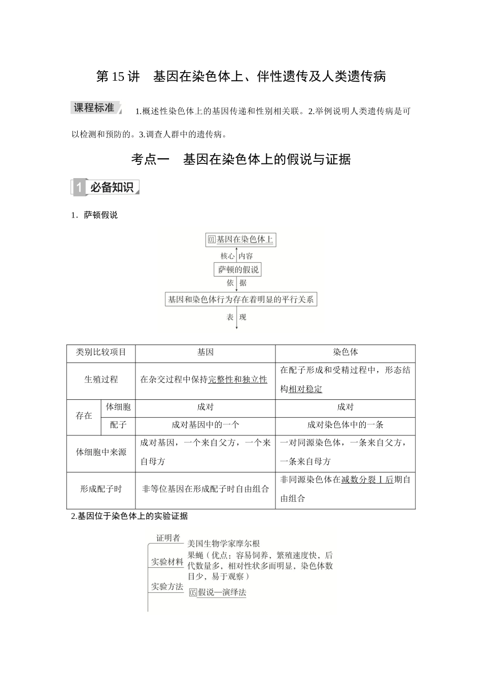 2026《金版教程》高考复习方案生物创新多选版-第15讲 基因在染色体上、伴性遗传及人类遗传病.docx_第1页