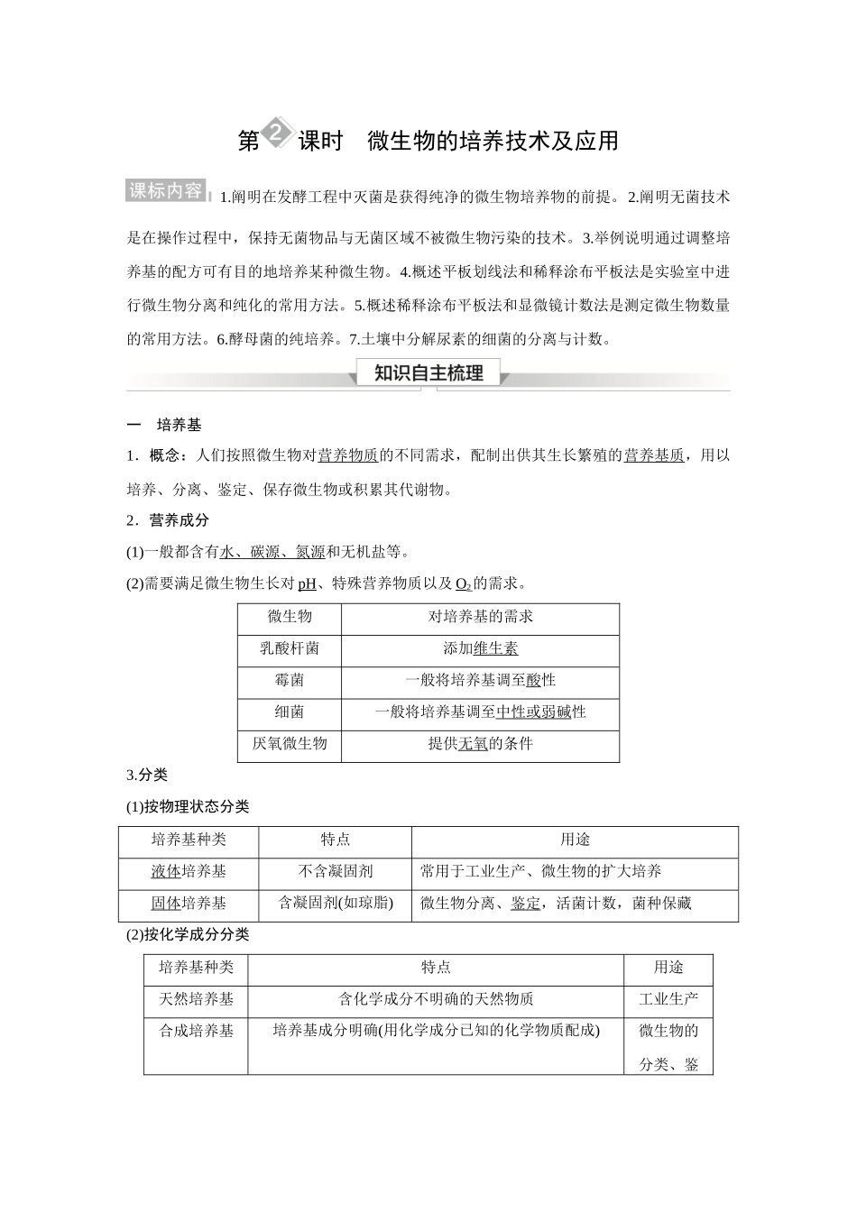 2026《金版教程》高考复习方案生物经典不定项版-第十单元  小单元1  第2课时  微生物的培养技术及应用.docx_第1页