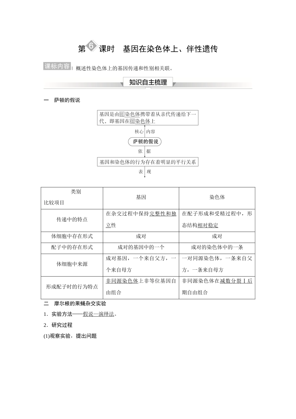 2026《金版教程》高考复习方案生物经典不定项版-第四单元  第6课时  基因在染色体上、伴性遗传.docx_第1页