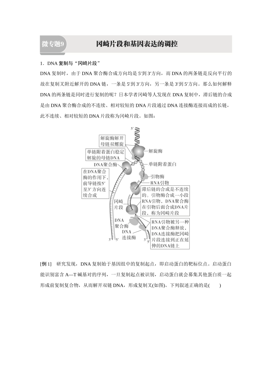 2026《金版教程》高考复习方案生物经典不定项版-第五单元  微专题9  冈崎片段和基因表达的调控.docx_第1页