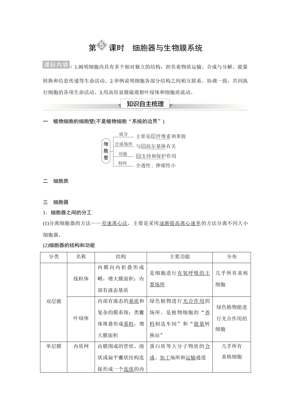 2026《金版教程》高考复习方案生物经典不定项版-第一单元 第5课时 细胞器与生物膜系统.docx_第1页