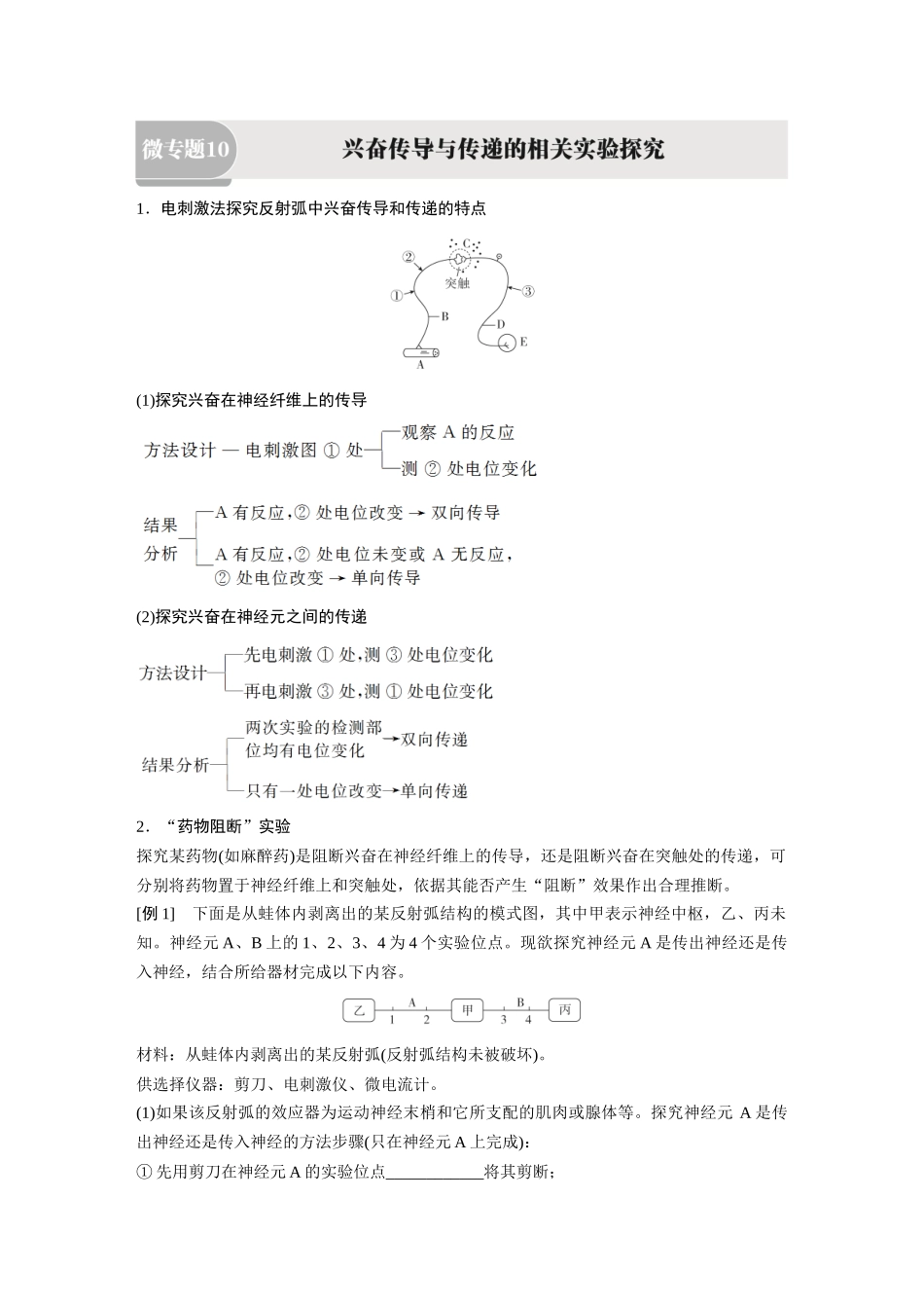 2026《金版教程》高考复习方案生物经典单选版-第七单元 微专题10 兴奋传导与传递的相关实验探究.docx_第1页