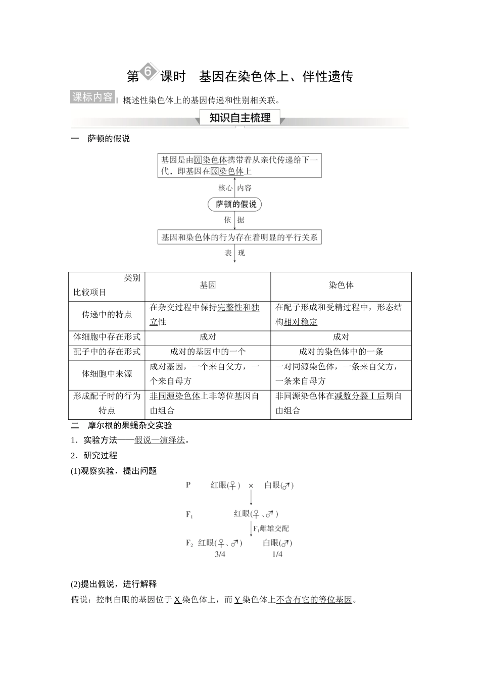 2026《金版教程》高考复习方案生物经典单选版-第四单元 第6课时 基因在染色体上、伴性遗传.docx_第1页