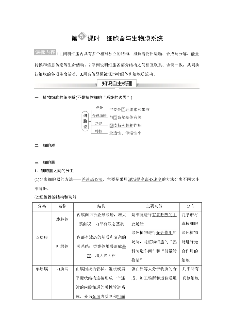 2026《金版教程》高考复习方案生物经典单选版-第一单元 第5课时 细胞器与生物膜系统.docx_第1页