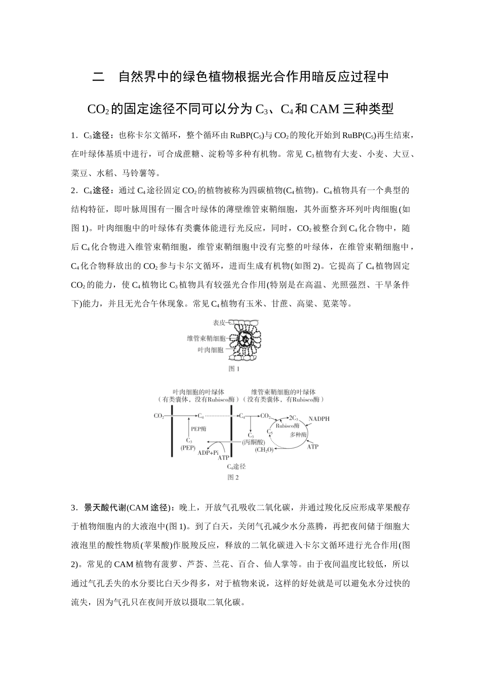 2026《金版教程》高考复习方案生物经典多选版-第二单元  微专题4  光呼吸、C3植物、C4植物和CAM植物等特殊代谢类型.docx_第3页