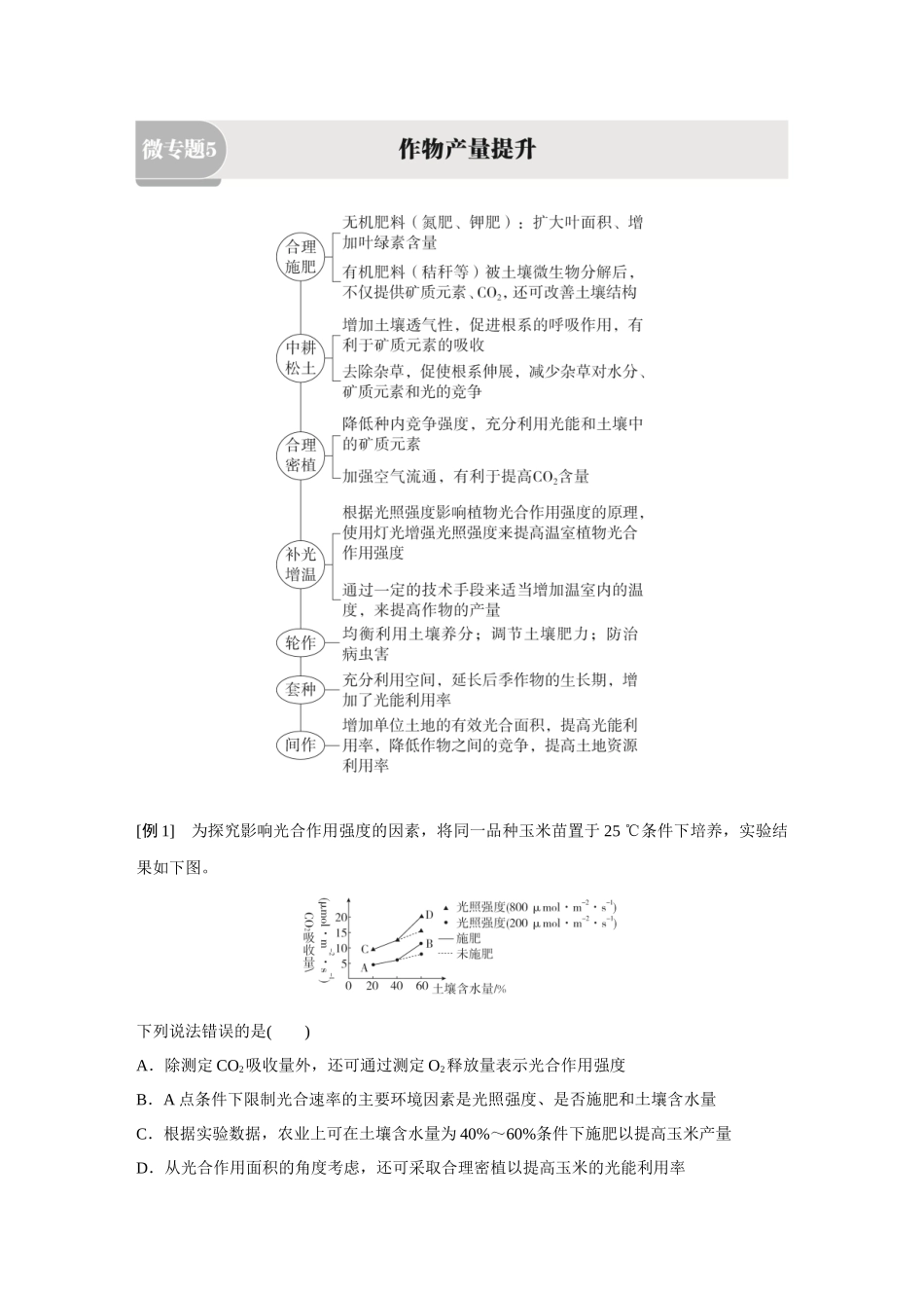 2026《金版教程》高考复习方案生物经典多选版-第二单元 微专题5 作物产量提升.docx_第1页