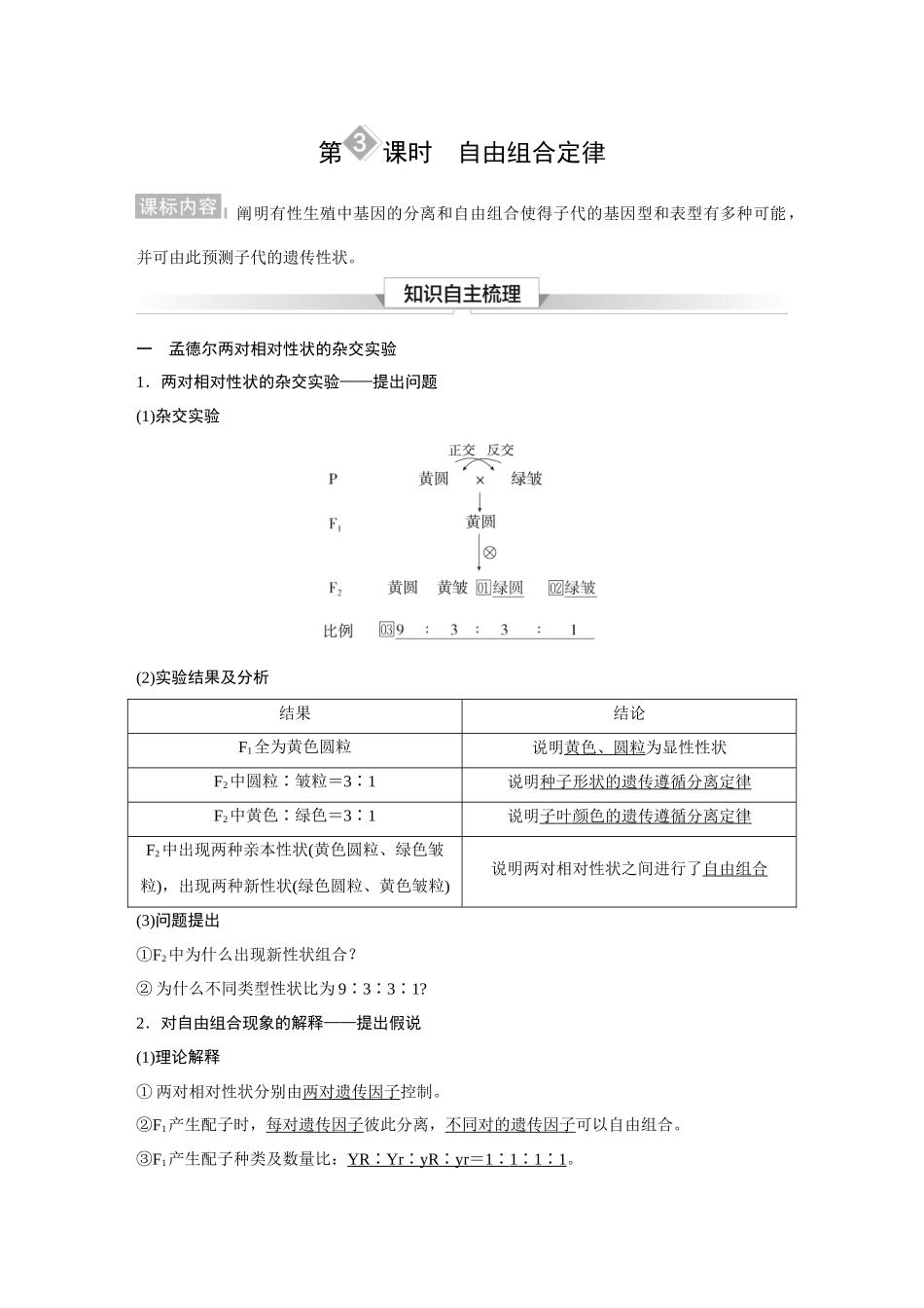 2026《金版教程》高考复习方案生物经典多选版-第四单元 第3课时 自由组合定律.docx_第1页