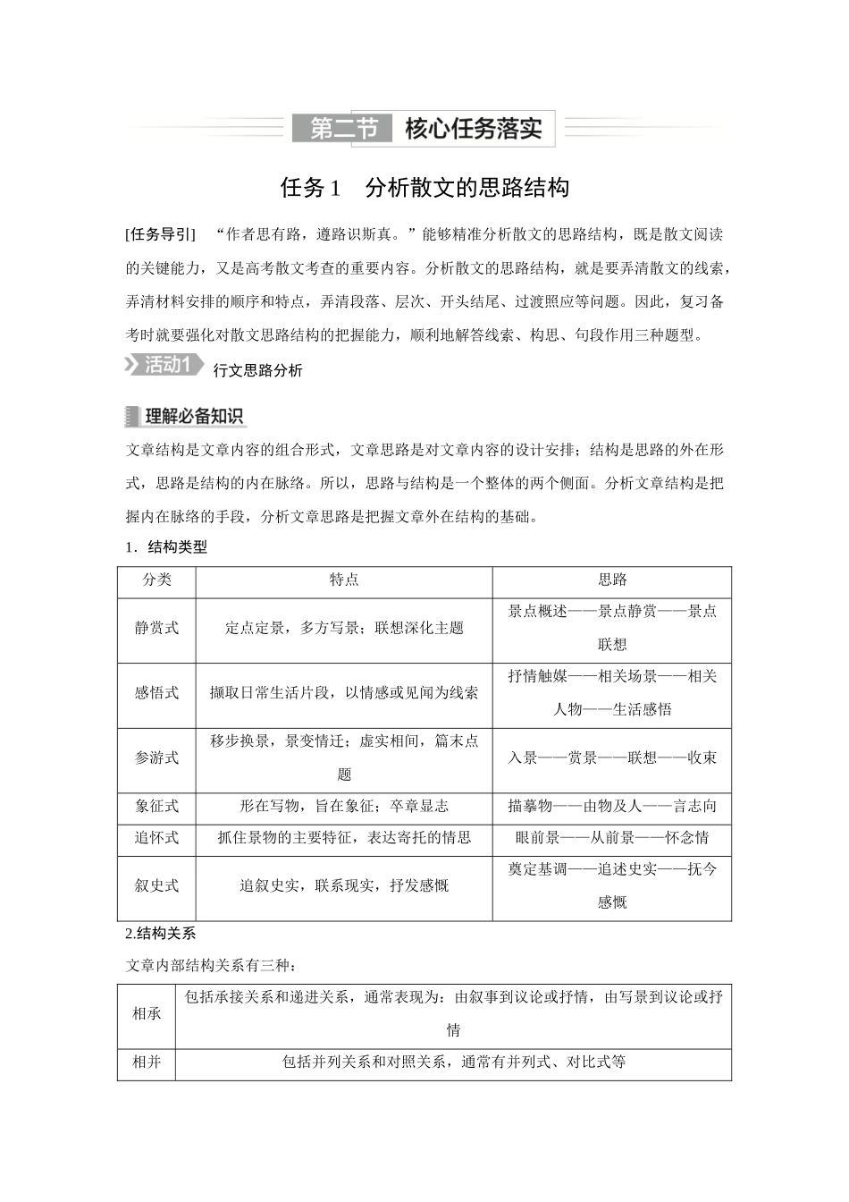 2026《金版教程》高考复习方案语文创新版-复习任务群3  第2节  任务1  分析散文的思路结构.docx_第1页