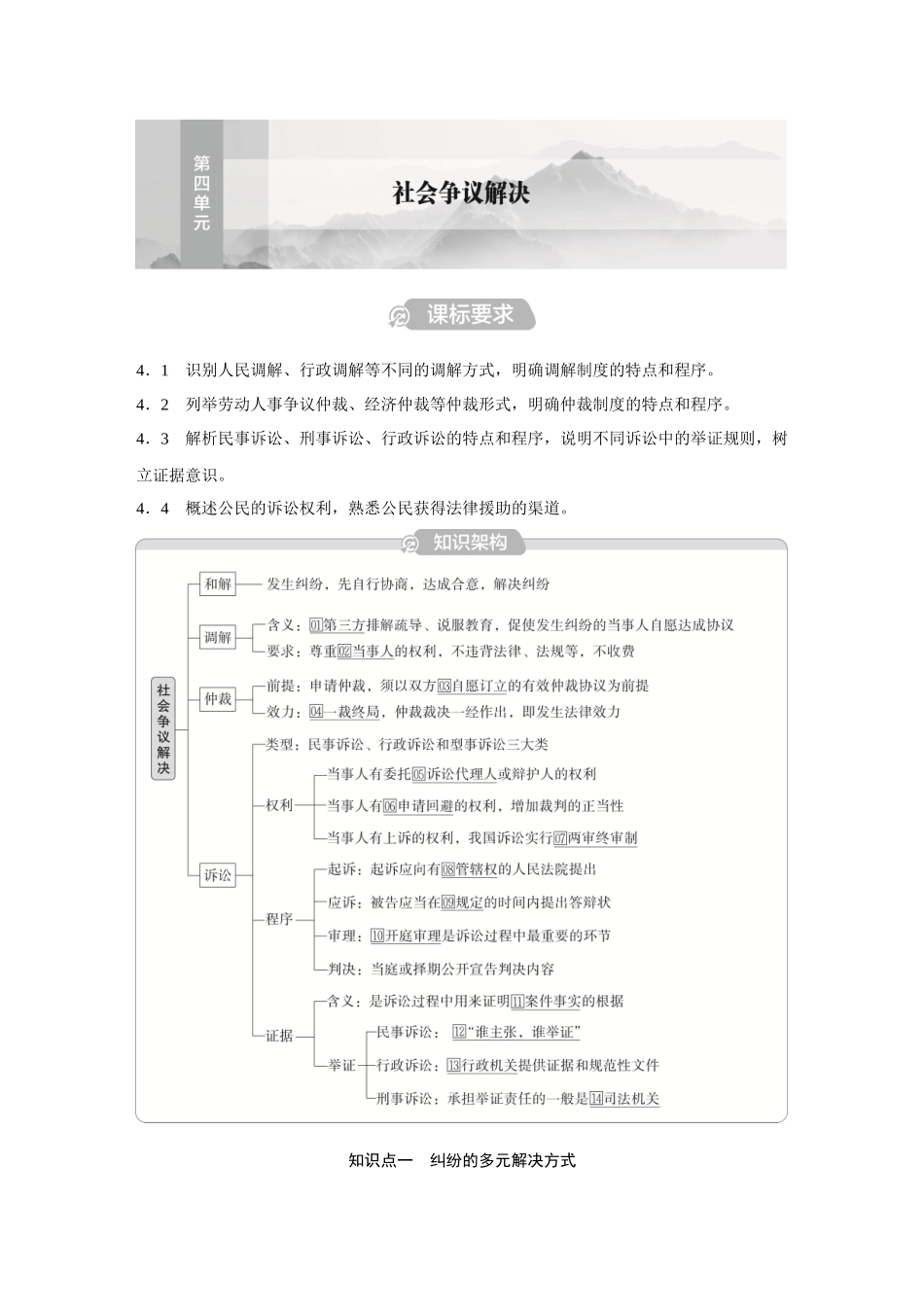 2026《金版教程》高考复习方案政治经典版-第4单元  社会争议解决.docx_第1页