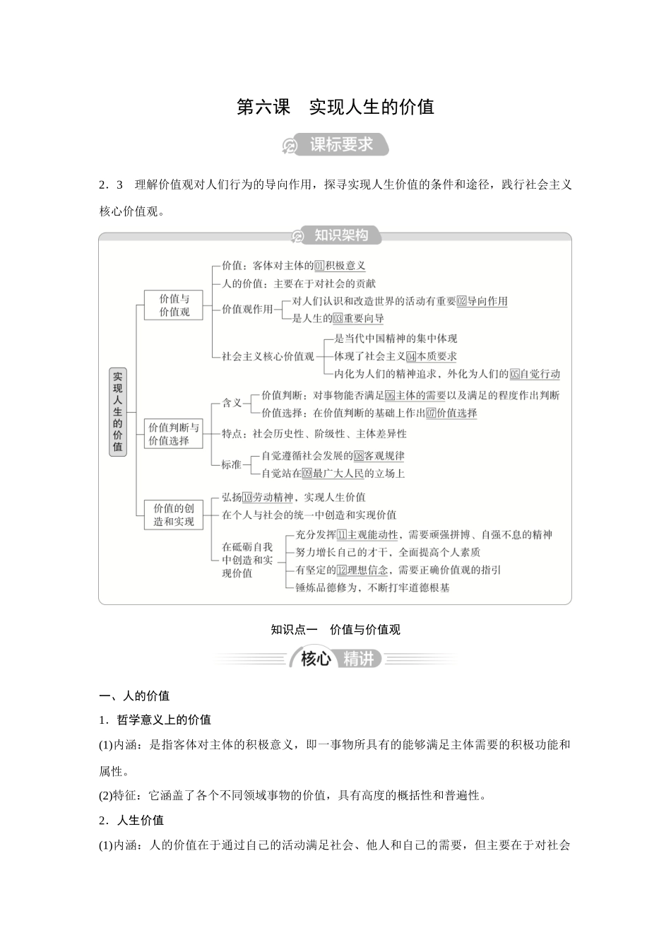 2026《金版教程》高考复习方案政治经典版-第6课  实现人生的价值.docx_第1页