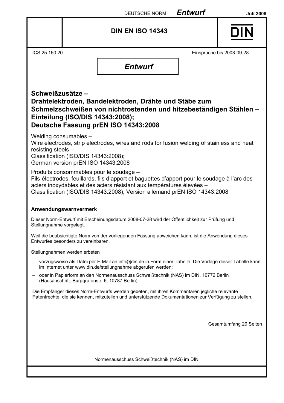 E DIN EN ISO 14343：2008-07（EN）.pdf_第1页