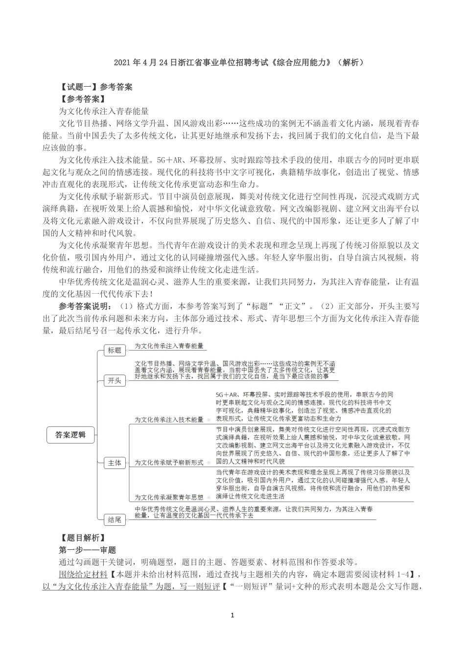 2021年4月24日浙江省事业单位招聘考试《综合应用能力》(解析).pdf_第1页