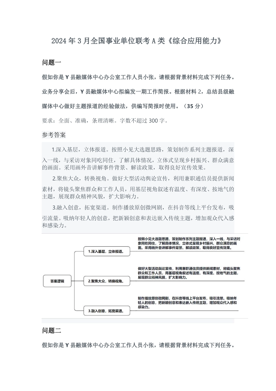 综应资料包-2024年3月全国事业单位联考A类《综合应用能力》参考答案.pdf_第1页