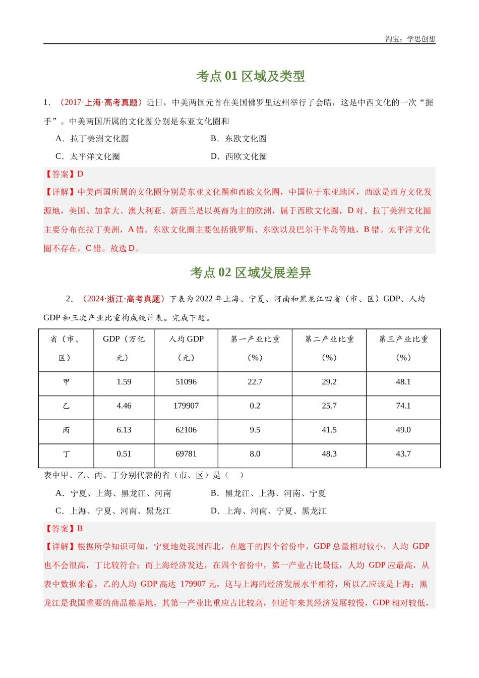 专题14 区域与区域发展-【好题汇编】十年(2015-2024)高考地理真题分类汇编(解析版).docx_第2页