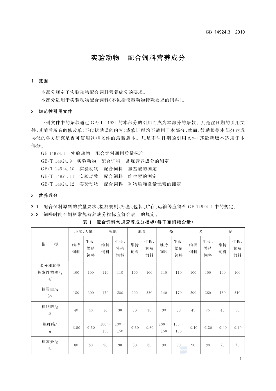 实验动物 配合饲料营养成分GB+14924.3-2010.pdf_第3页