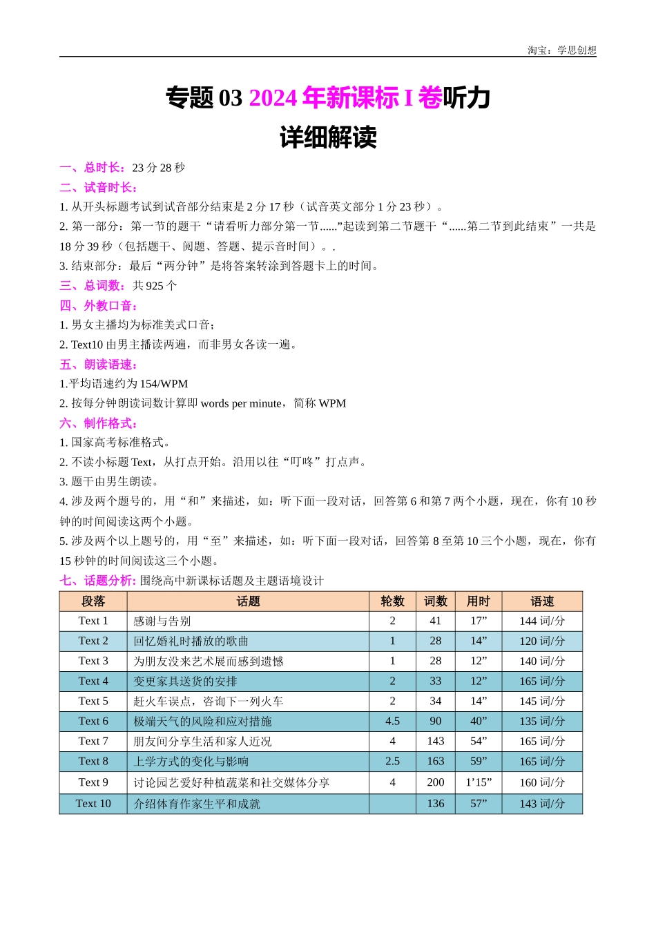 高考专题03 2025年新课标I卷听力解读.docx_第1页