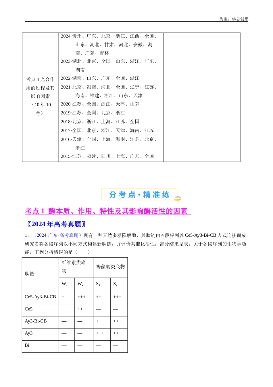 高考专题07 细胞代谢的综合-(2015-2025)高考生物真题分类汇编(全国通用) (原卷版).docx_第2页