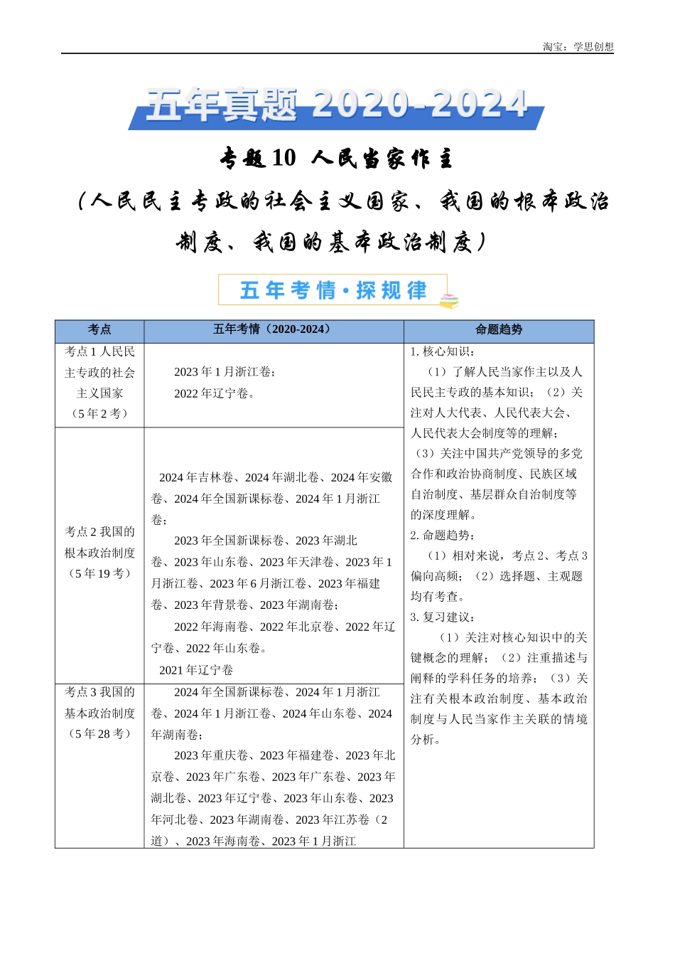 高考专题10  人民当家作主（人民民主专政的社会主义国家、我国的根本政治制度、我国的基本政治制度）-【好题汇编】五年（2020-2025）高考政治真题分类汇编（解析版）.docx_第1页