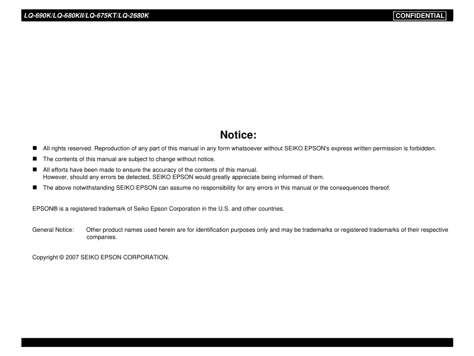 爱普生 LQ-690K 680KII 675KT 2680K 针式打印机英文维修手册.pdf_第2页