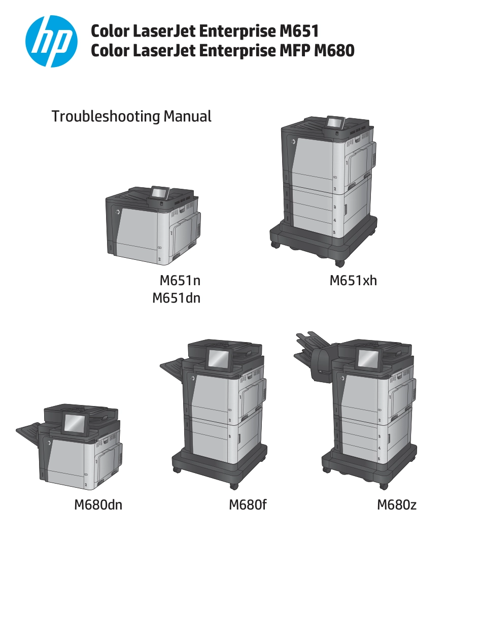 惠普 M651n 651dn 651xh M680dn 680f 680z 彩色激光多功能一体机英文故障排除手册.pdf_第1页