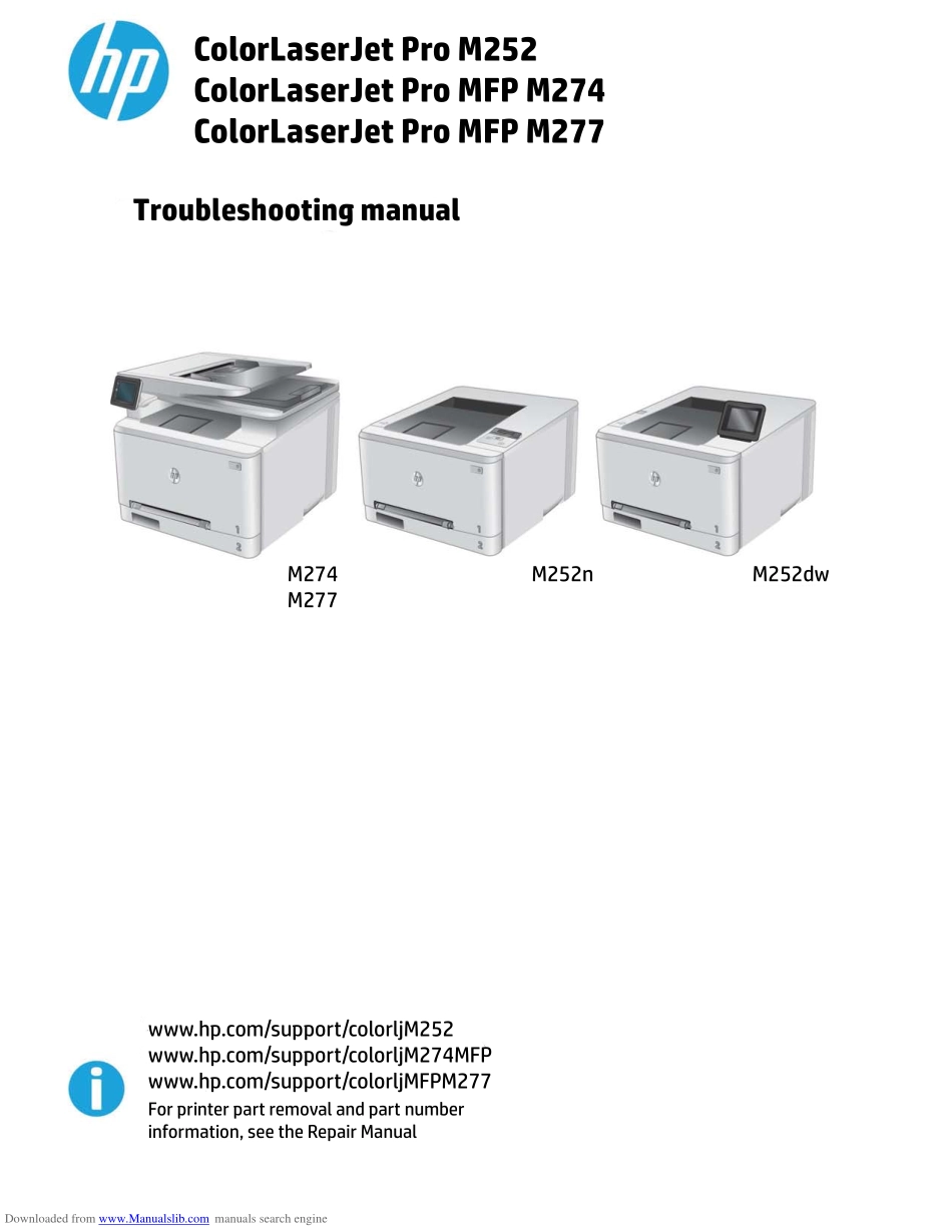 惠普Color Laserjet Pro M252 MFP M274 277 彩色激光机 英文版 故障排除手册.pdf_第1页