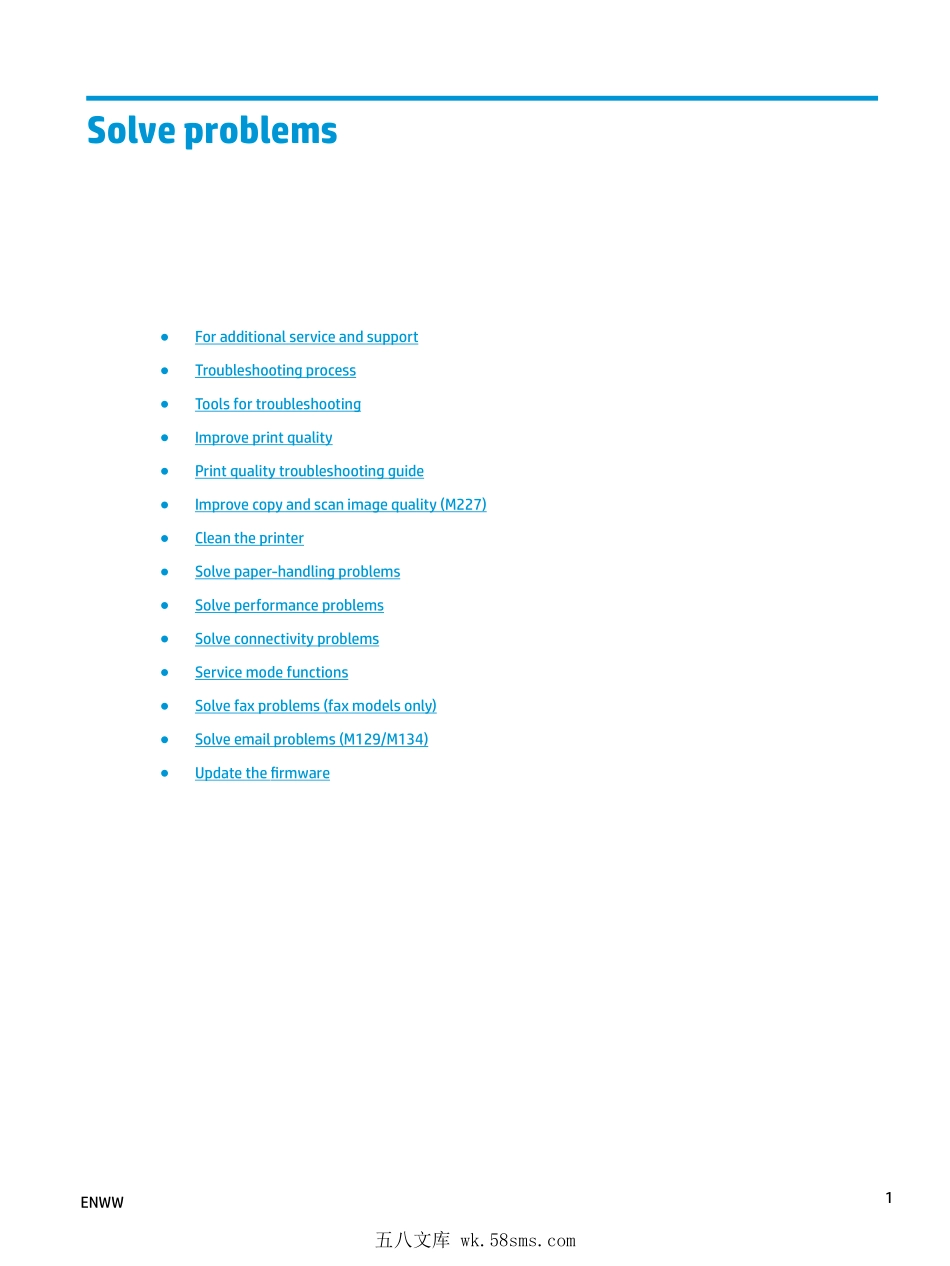 惠普 M203d M203dn M203dw M227d M227sdn M227fdn M227fdw 黑白激光打印机英文故障排除手册.pdf_第1页