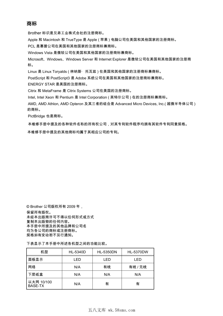 兄弟 HL-5340D 5350DN 5370DW 打印机中文维修手册.pdf_第1页