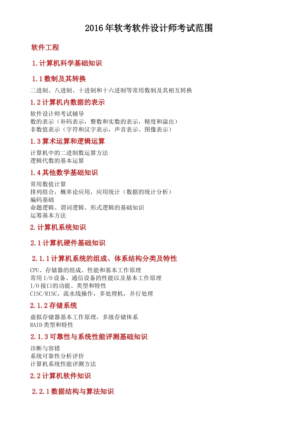 2016年软考软件设计师考试范围.docx_第1页