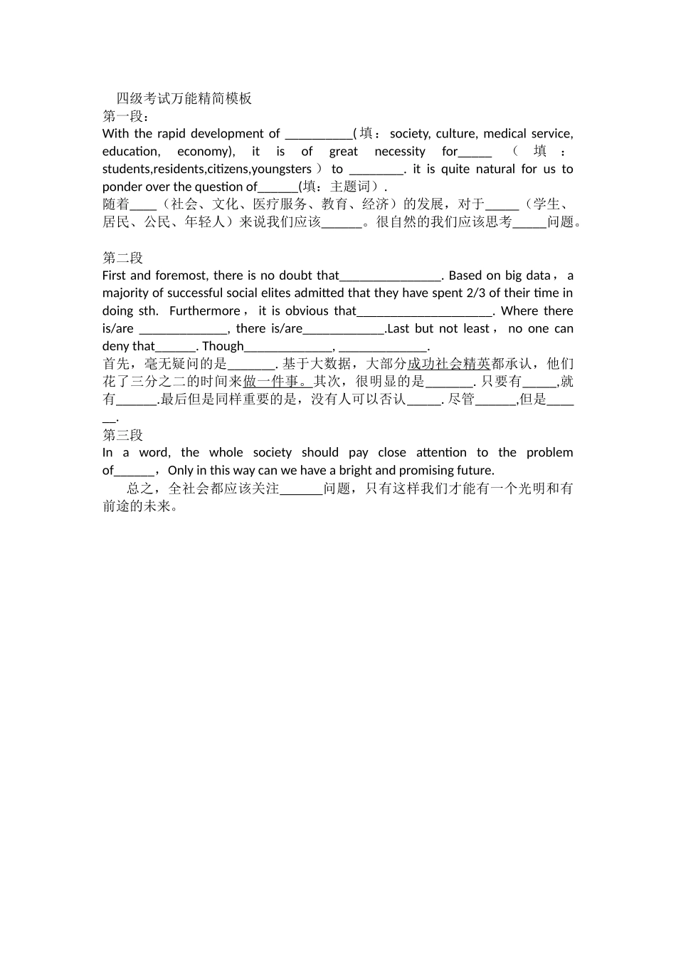 没时间再看这个:四级作文模板 精简版.docx_第1页