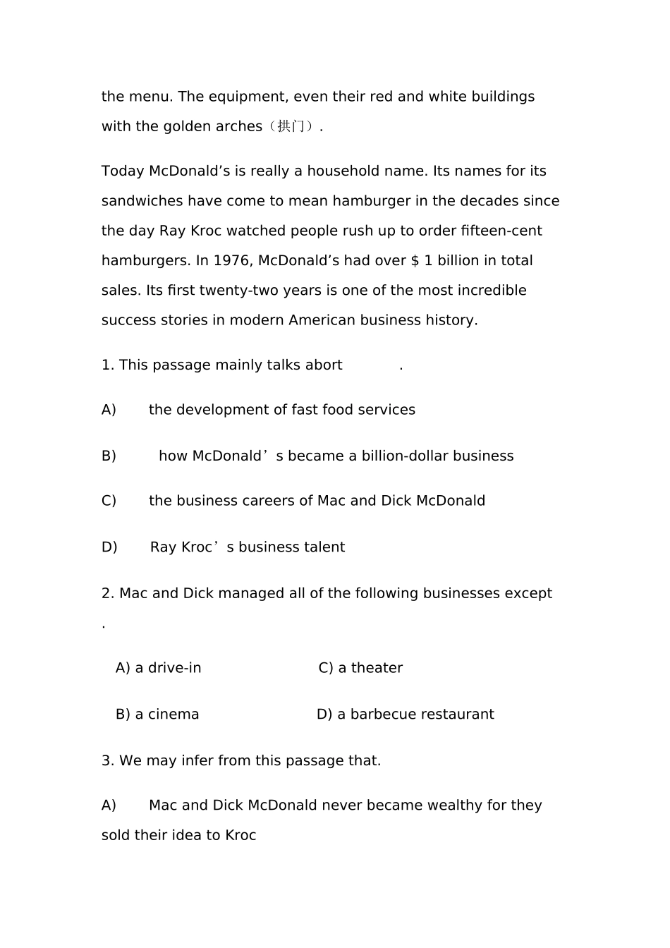 四级英语阅读理解20篇.doc_第2页