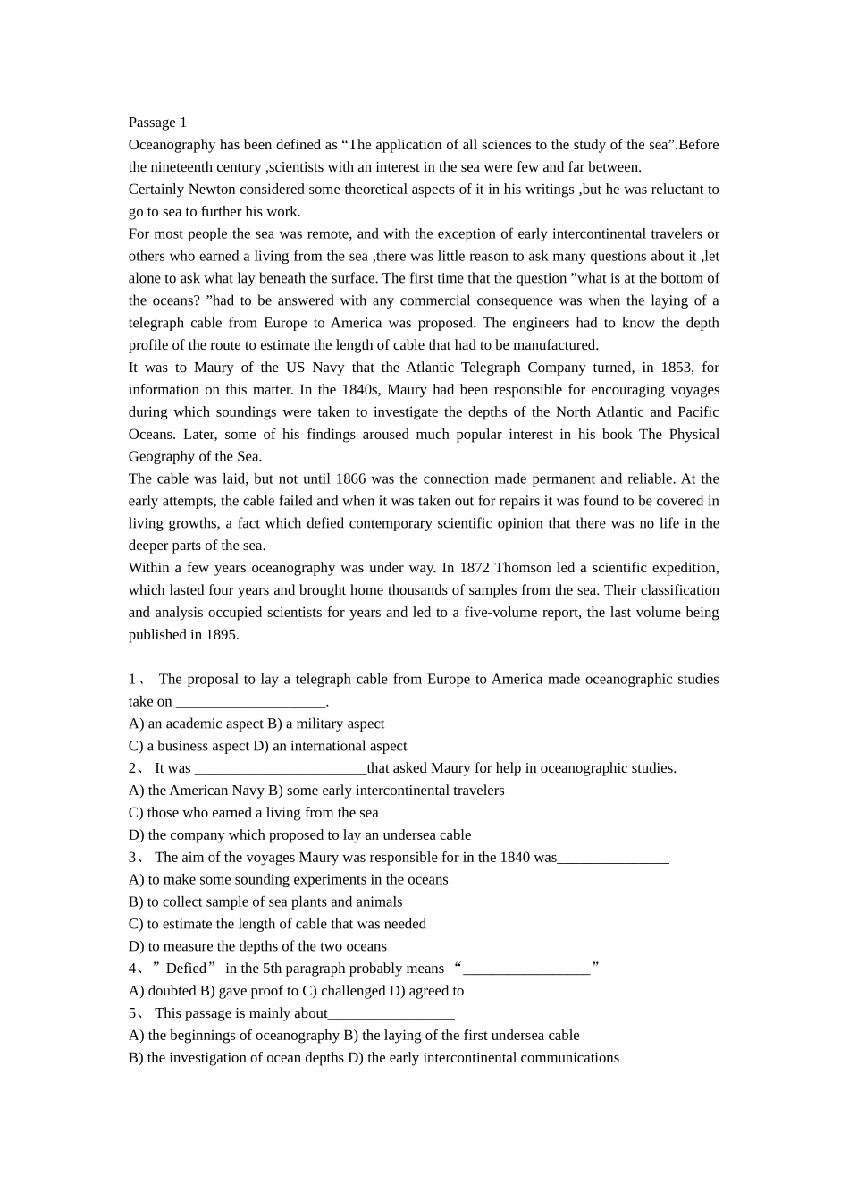 四级阅读理解练习材料.doc_第1页