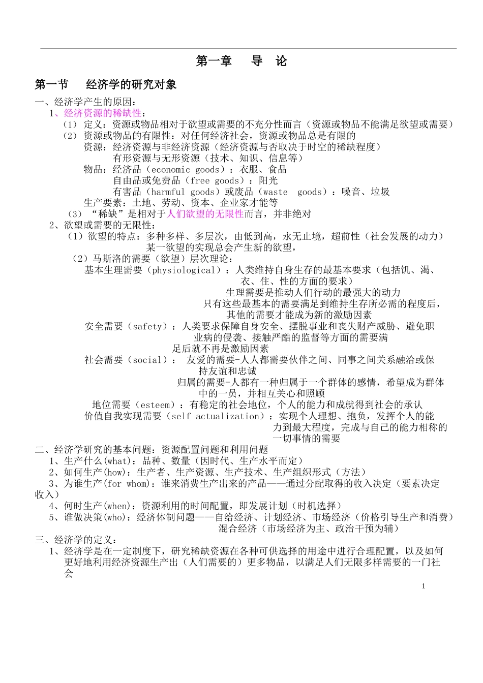 微观经济学复习笔记(绝对完全!).docx_第1页