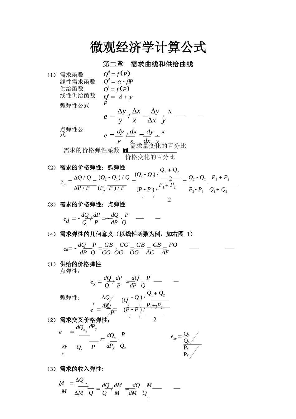 微观经济学计算公式(最全).docx_第1页