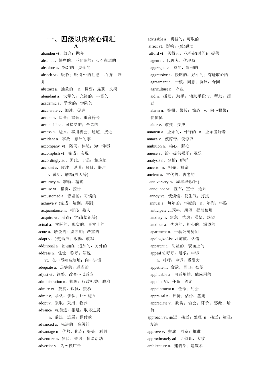 新四级完整词汇(打印专用).doc_第1页