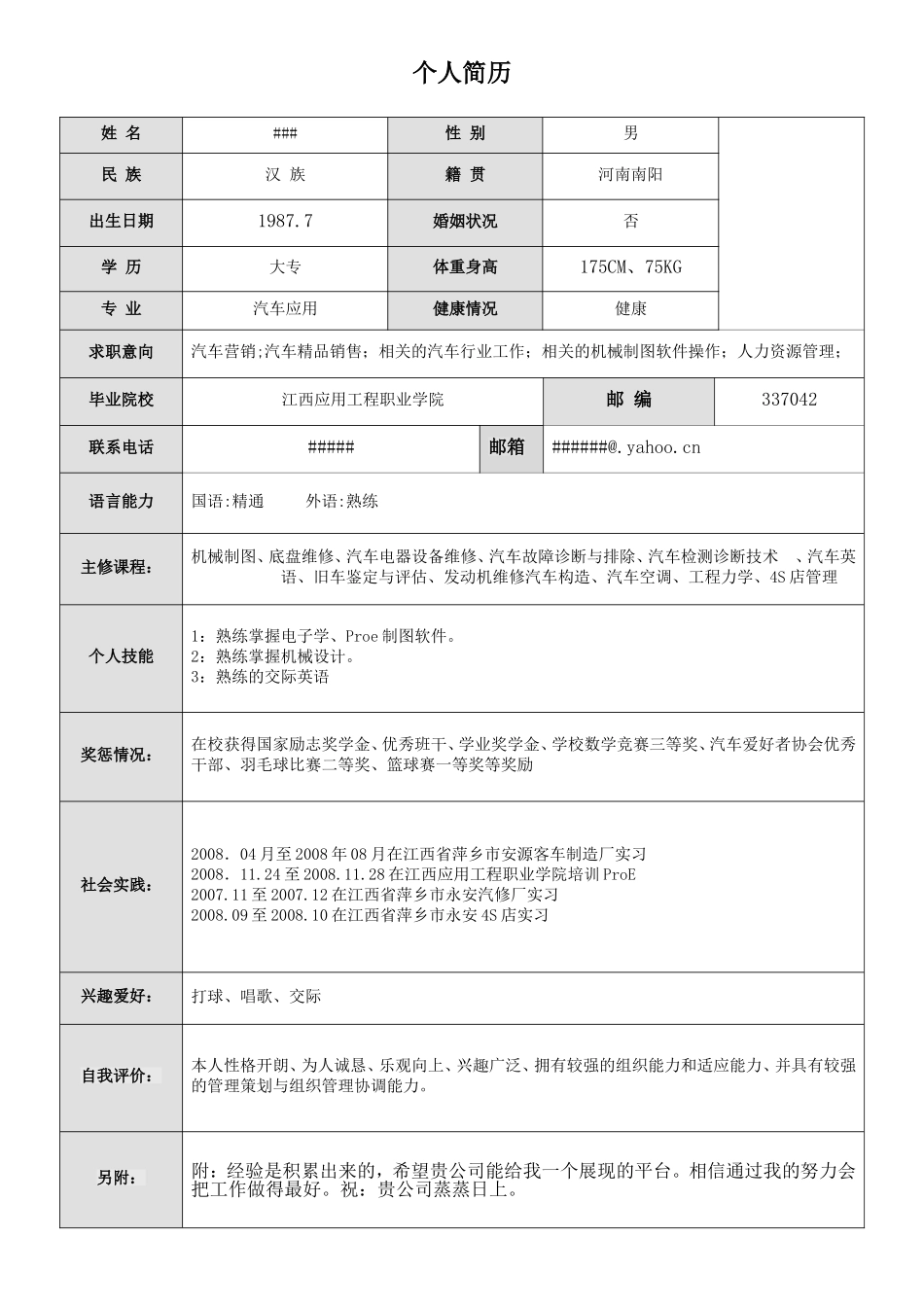 2025简历模版：6) 汽车系简历模板.doc_第1页