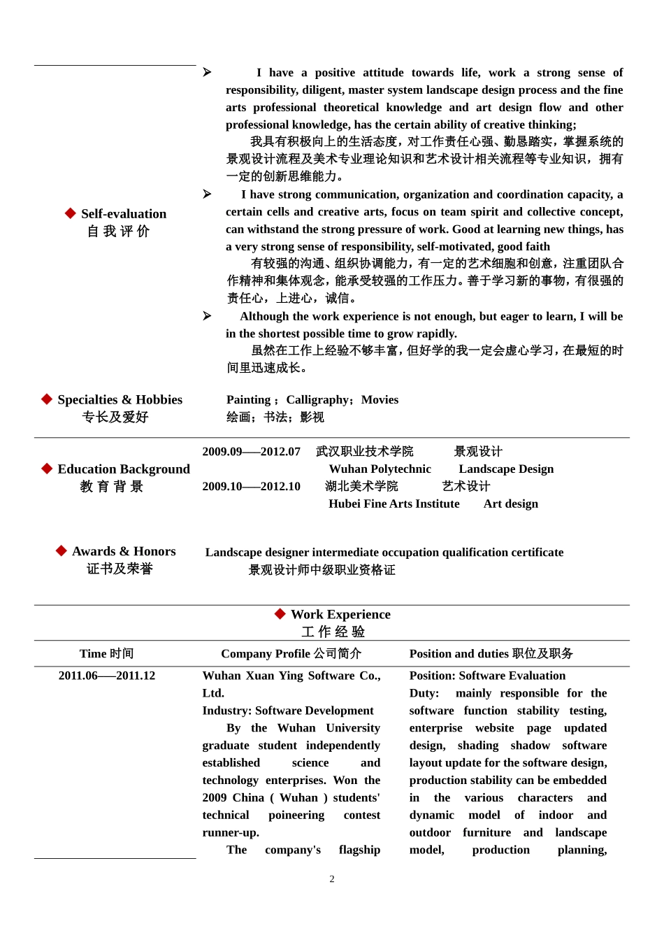 2025简历模版:066.双语简历_表格式_ 3页式_无内容_无封面.doc_第2页
