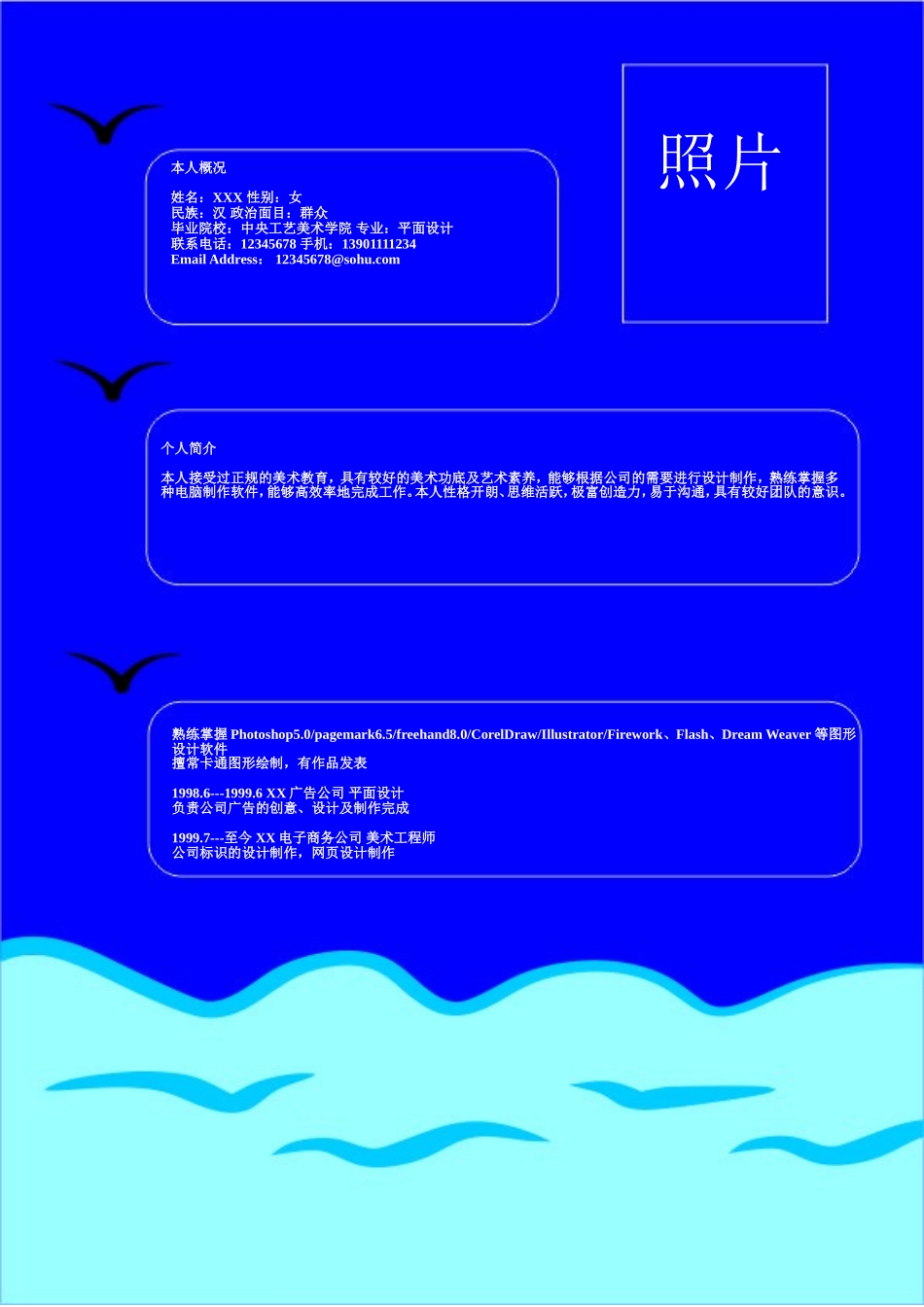 2025简历模版：180.海鸥翱翔_罗列式_适用于艺术创意_1页式_无内容_无封面.doc_第1页