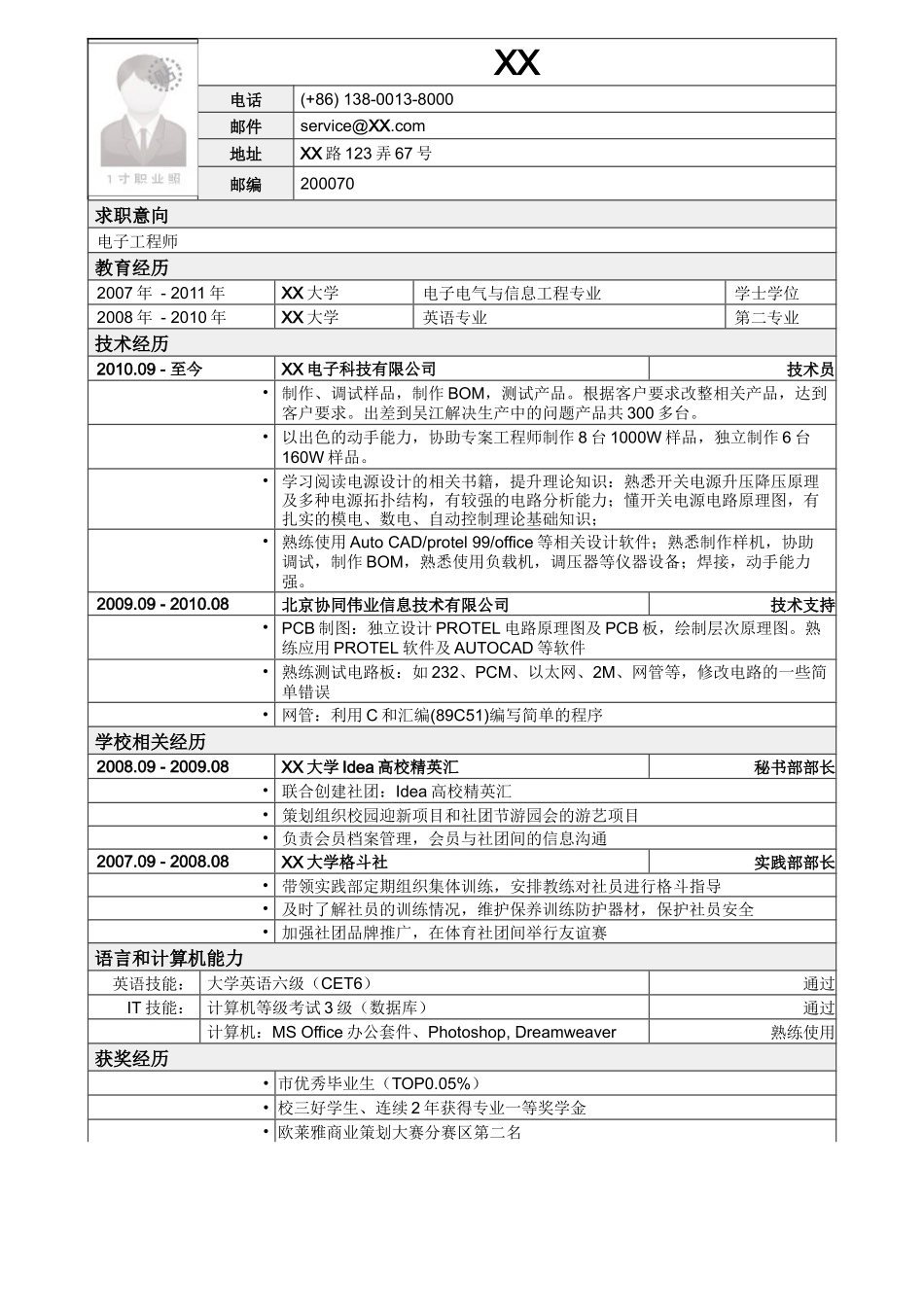 2025简历模版：应聘电子工程师岗位简历模板.doc_第1页