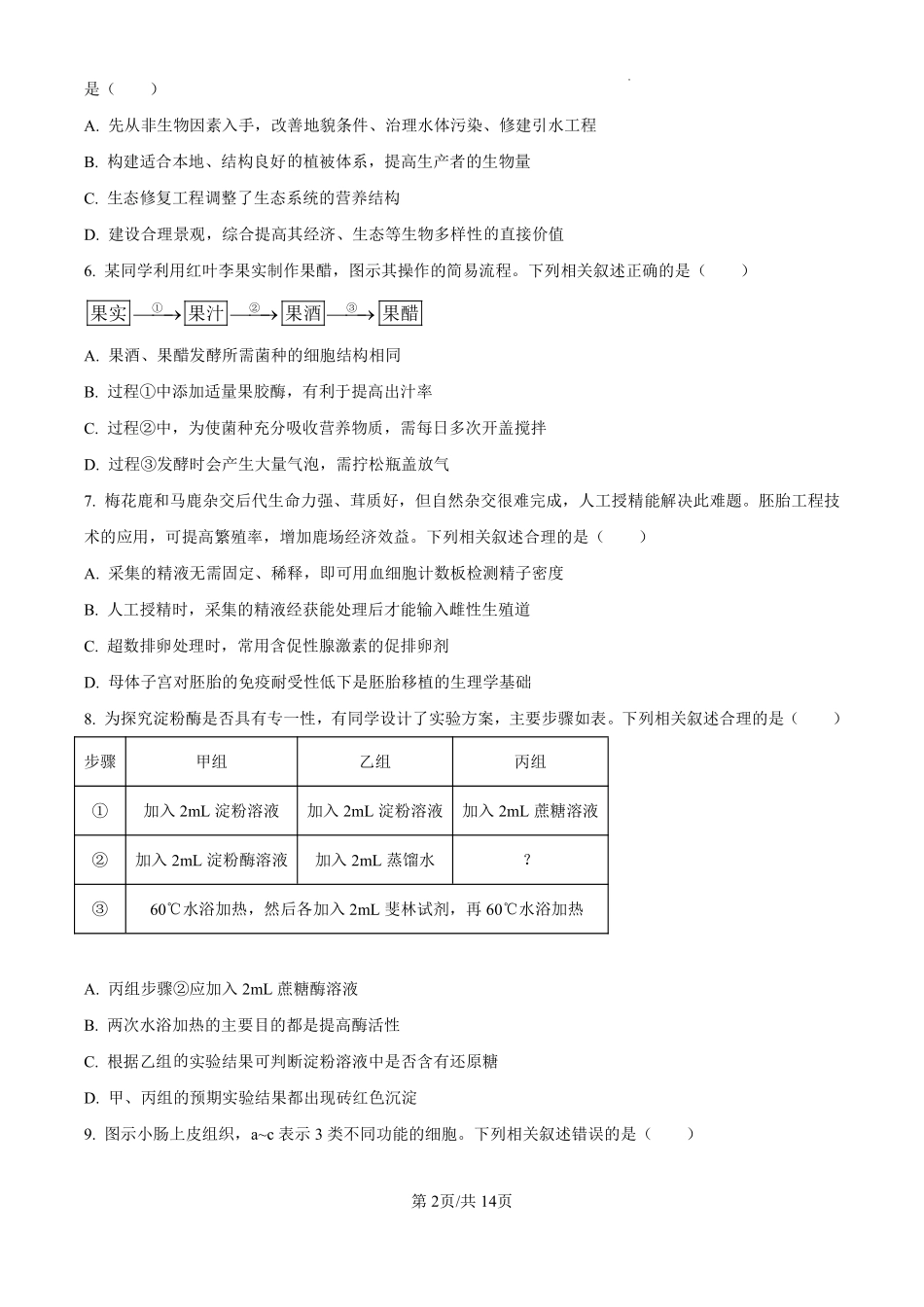 2025年高考江苏生物真题.pdf_第2页