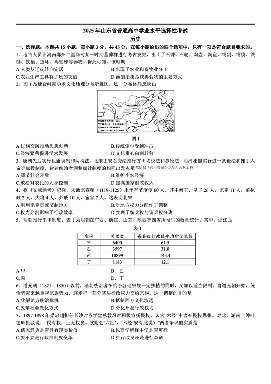 2025年高考山东历史.pdf_第1页