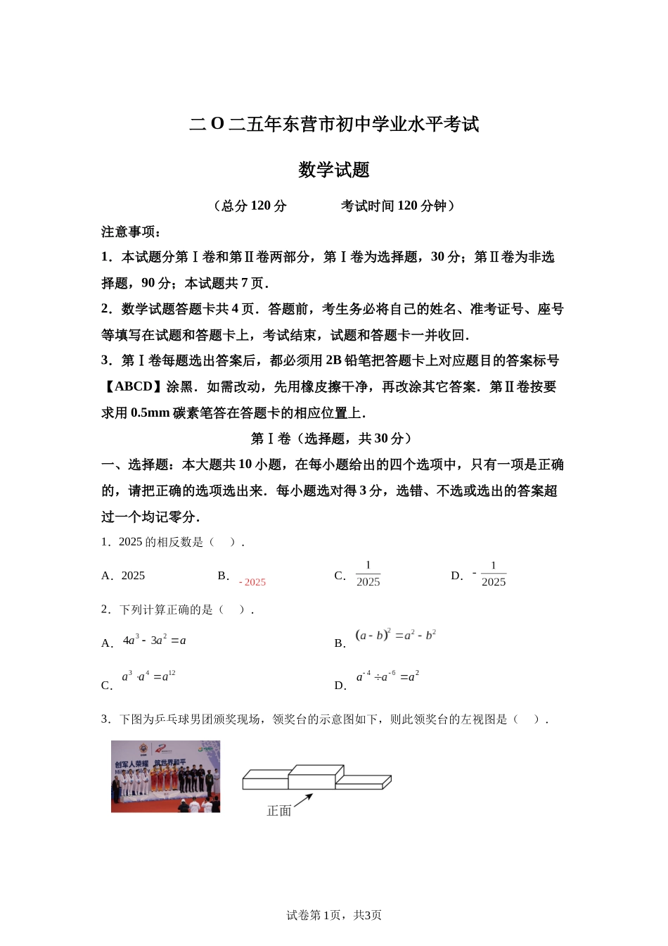 2025年山东省东营市中考数学试题.docx_第1页