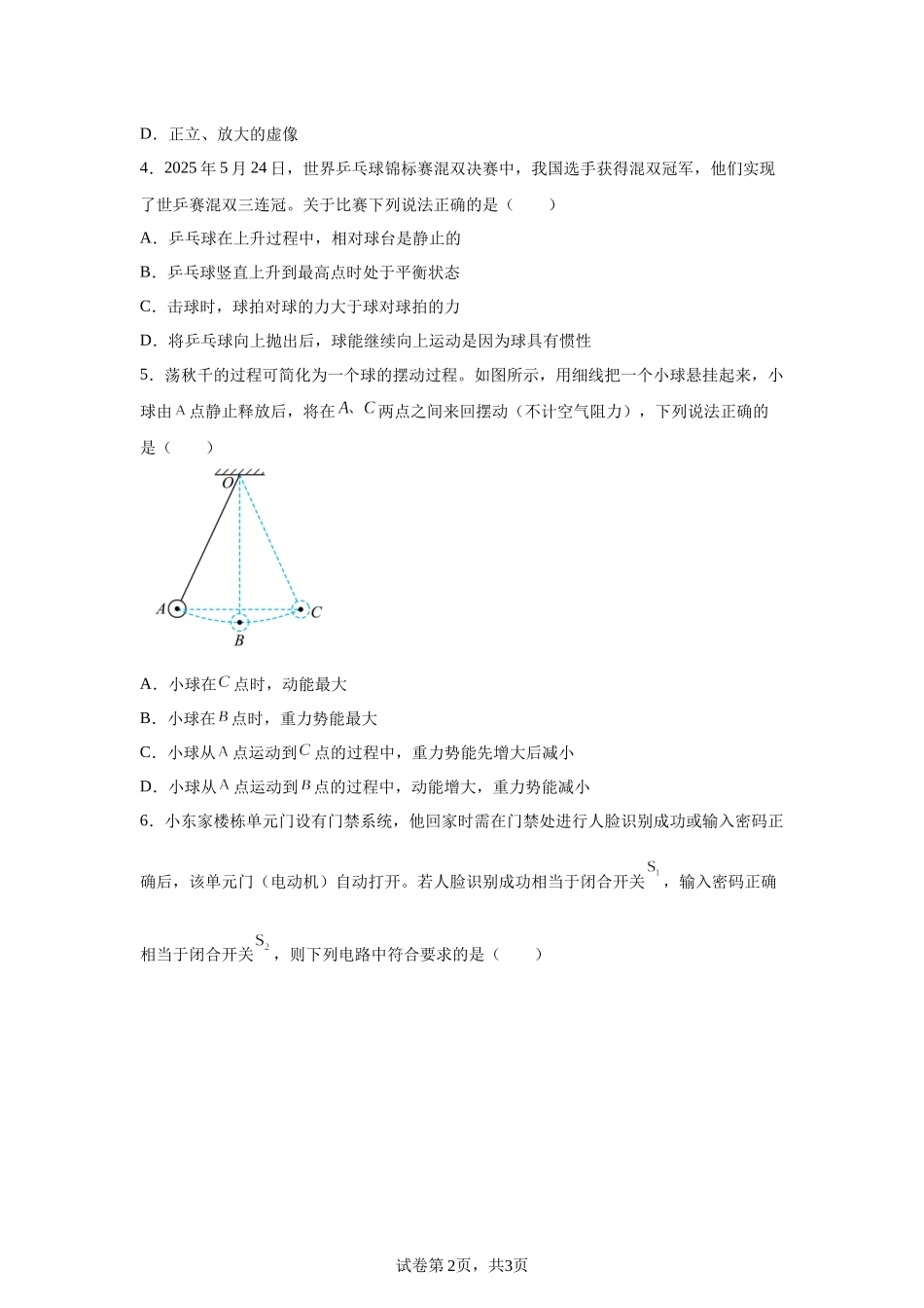 2025年四川省德阳市中考理综物理试题.docx_第2页